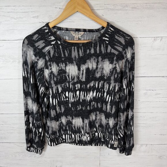 Lucky Brand Sweatshirt Youth Size Large 14/16 Black, Gray and White Tie Dye - Picture 3 of 6